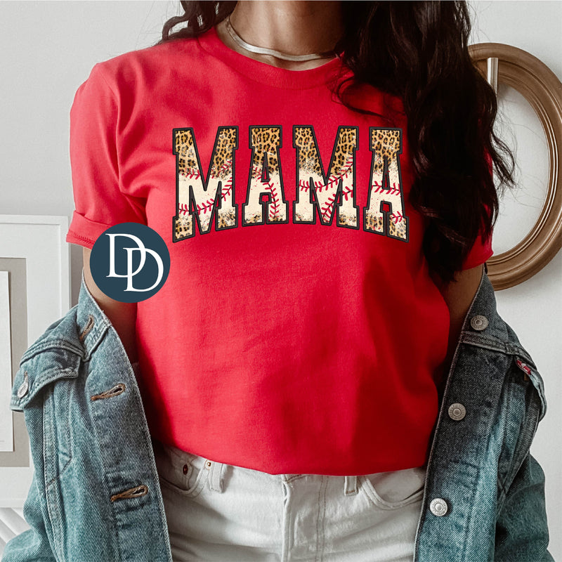Faux Embroidery MAMA Leopard Distressed Baseball *DTF Transfer*