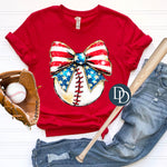 Faux Glitter Flag Bow Baseball *DTF Transfer*