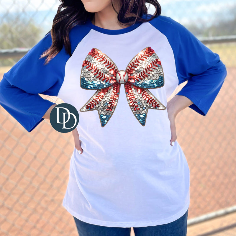 Faux Sequin Baseball Glitter Bow *DTF Transfer*