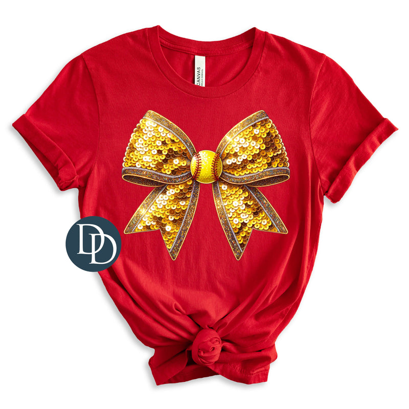 Faux Sequin Softball Glitter Bow *DTF Transfer*