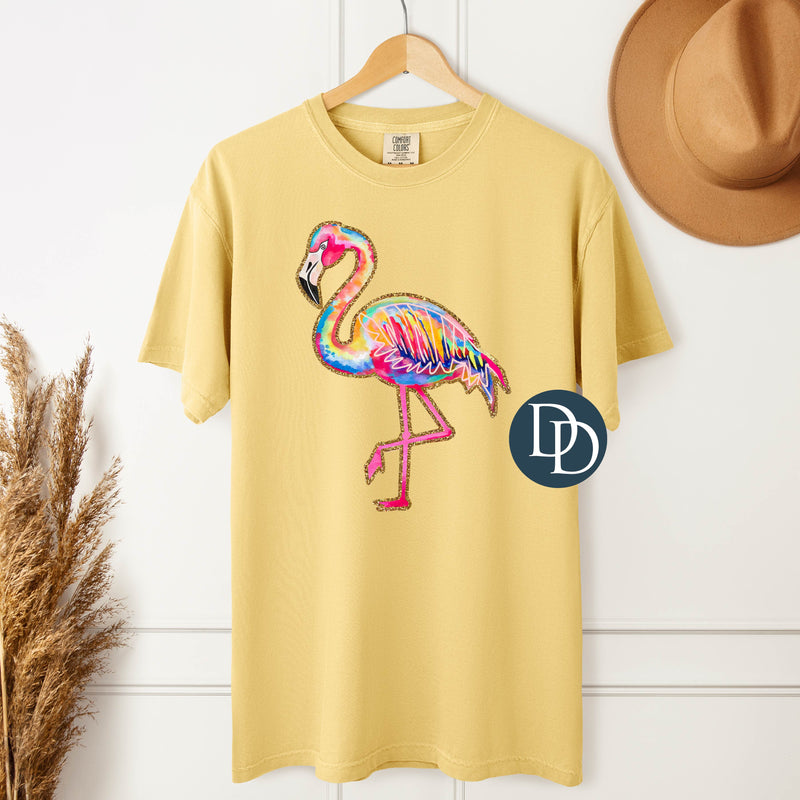 Flamingo Faux Glitter Bright Summer *DTF Transfer*