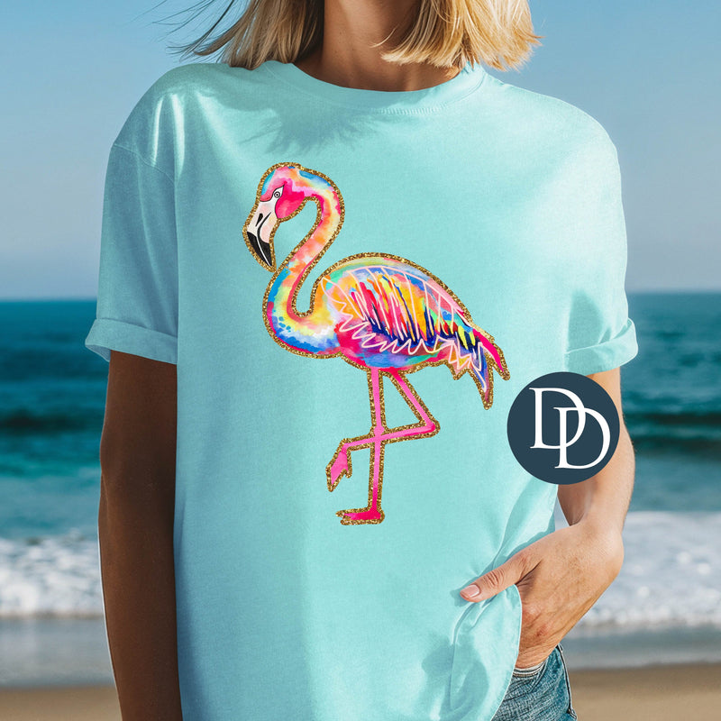 Flamingo Faux Glitter Bright Summer *DTF Transfer*