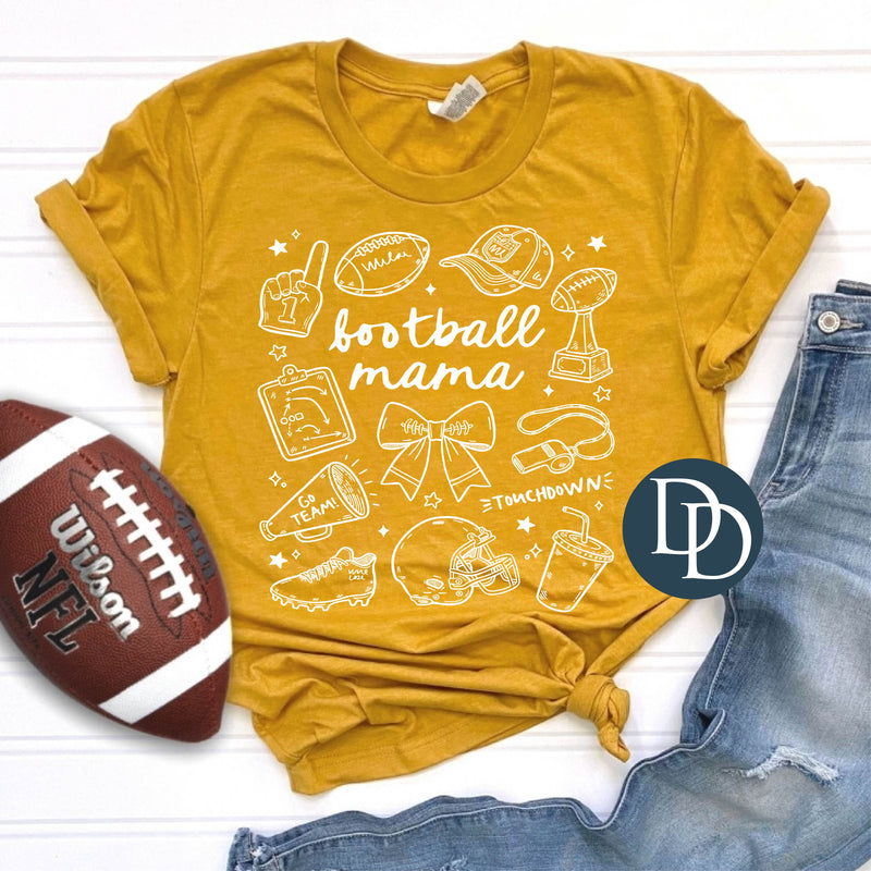 Football Mama Doodles (White Ink) *Screen Print Transfer*