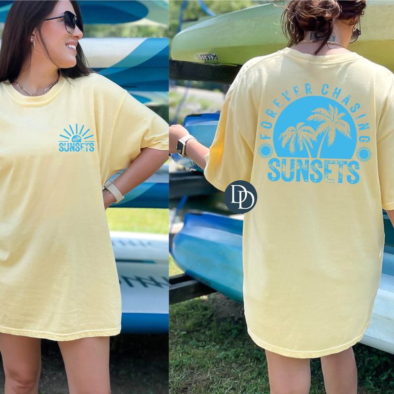 Forever Chasing Sunsets With Pocket Accent (Bright Blue Ink) - NOT RESTOCKING - *Screen Print Transfer*