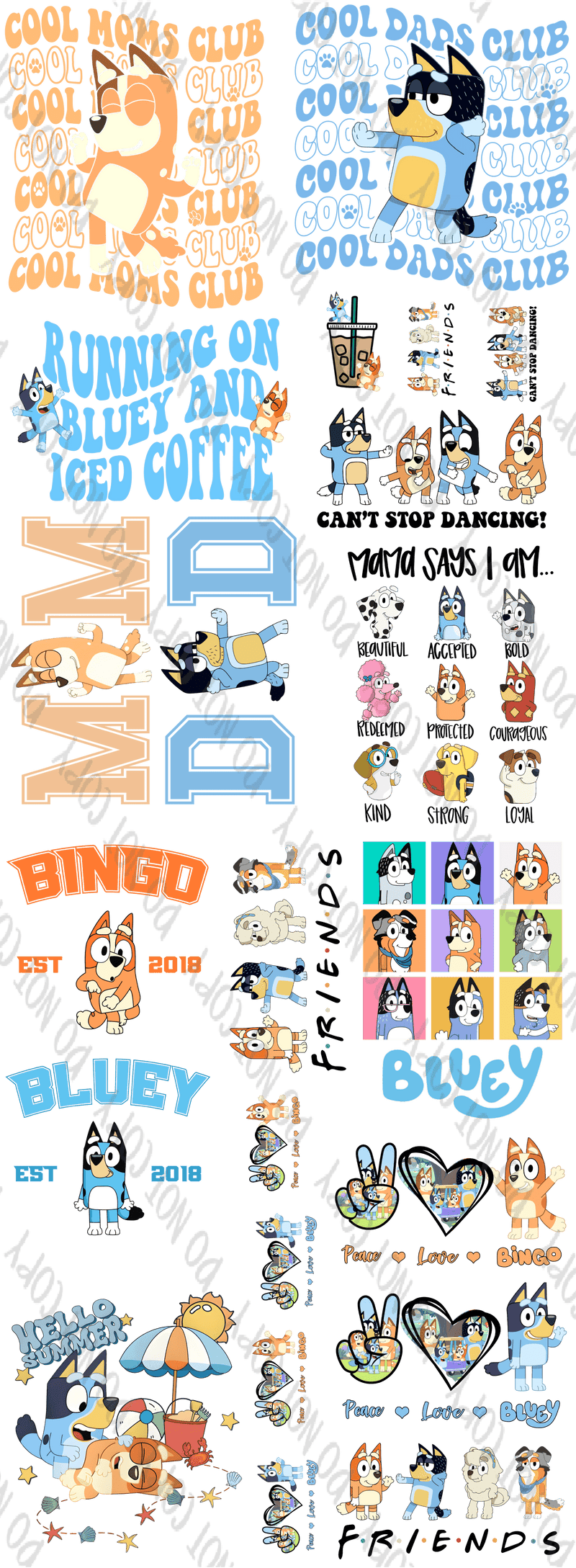 Blue Dog Fan Art DTF Gang Sheet Template *DTF Transfer*