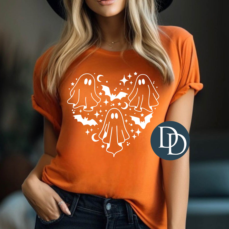 Ghosts And Bats Heart (White Ink) *Screen Print Transfer*