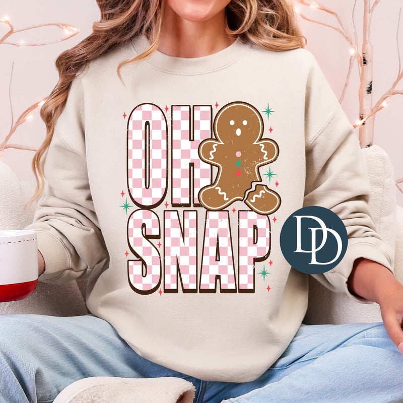 OVERSIZED Gingerbread Oh Snap Pink Checker *DTF Transfer*