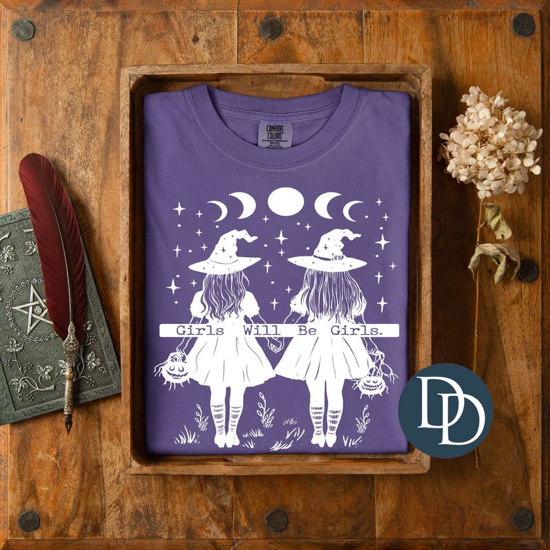 Girls Will Be Girls Halloween Friends (White Ink) *Screen Print Transfer*