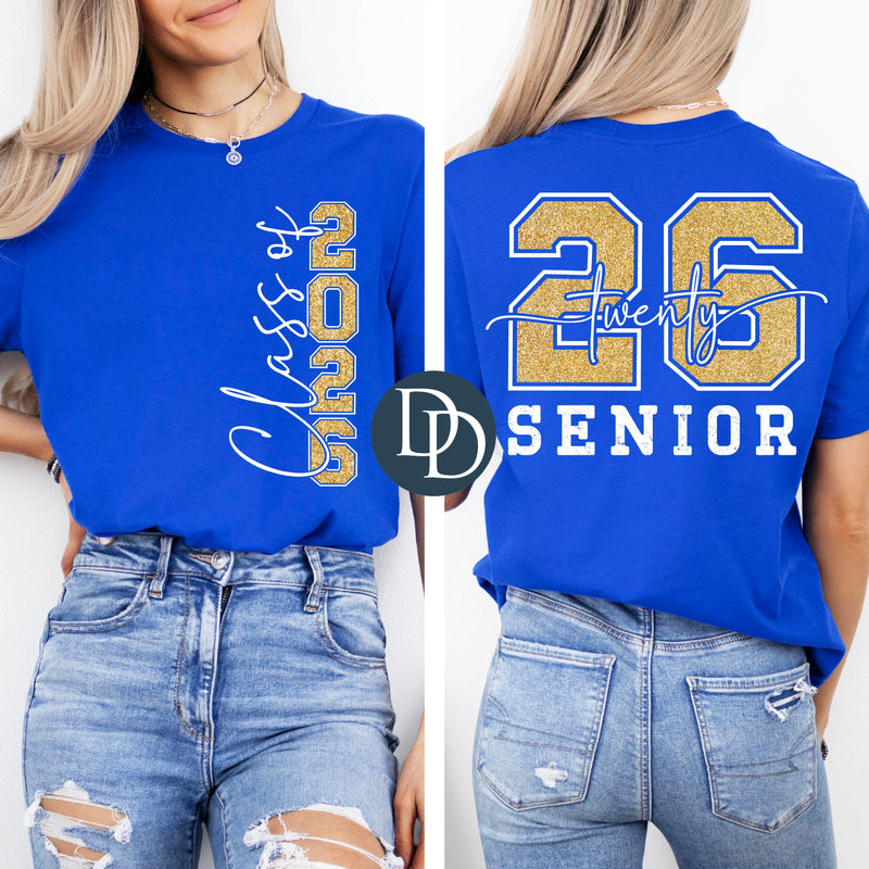 OVERSIZED Gold Faux Giltter White Class of 2026 *DTF Transfer*