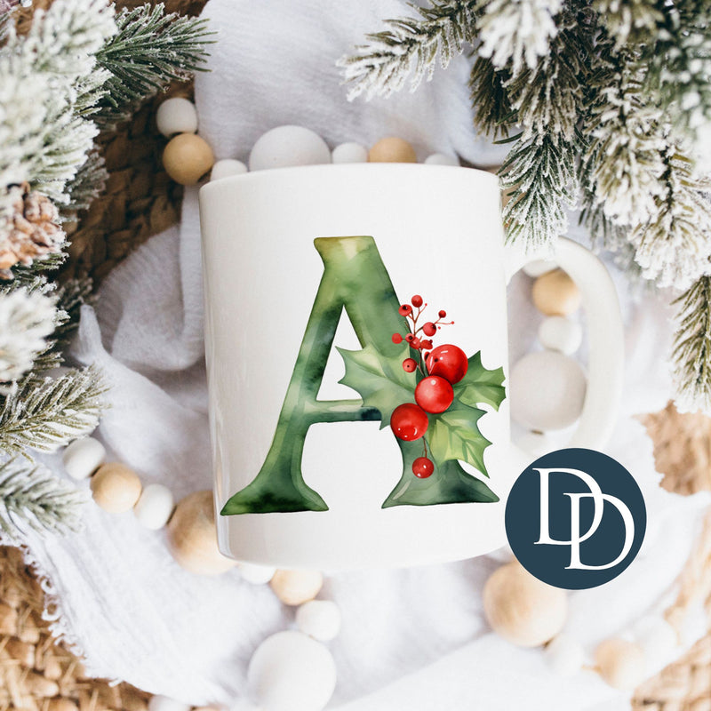Green Christmas Holly Letter *UV DTF Mug Decals*