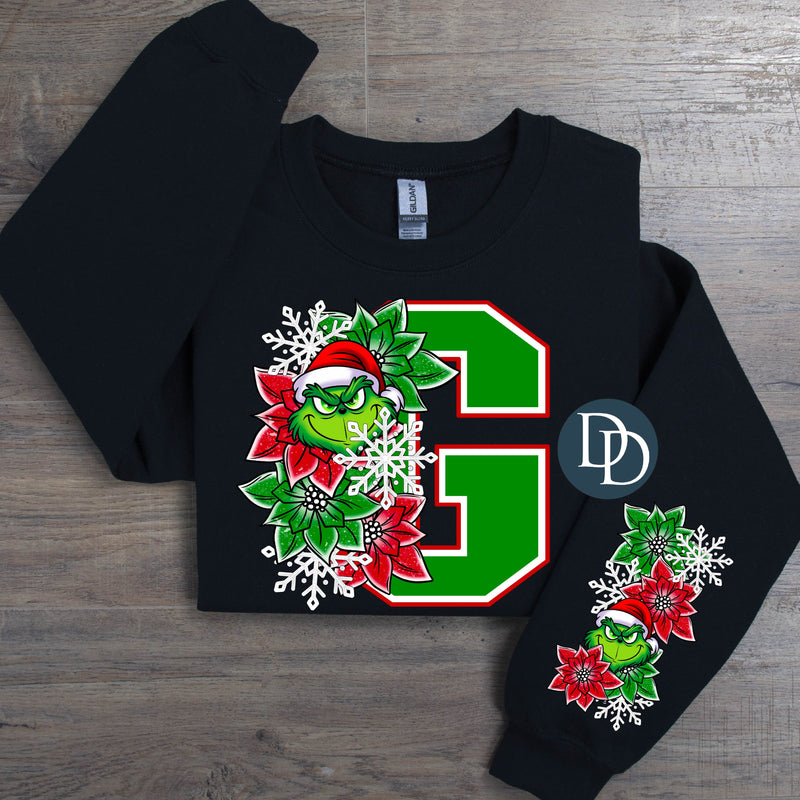 Green G Winter Floral With Sleeve Accent *DTF Transfer*