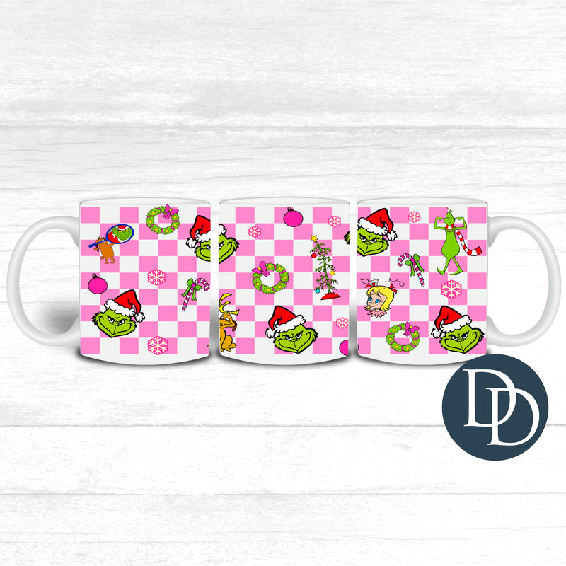 Grnch Pink Checkered *UV DTF Mug Wrap*