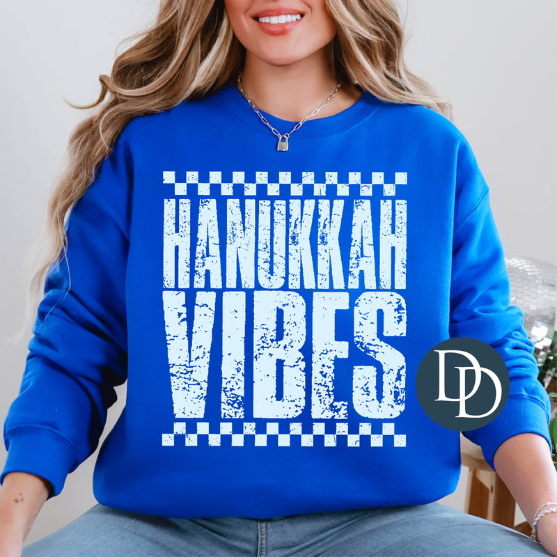 Hanukkah Vibes Distressed Checkered *DTF Transfer*