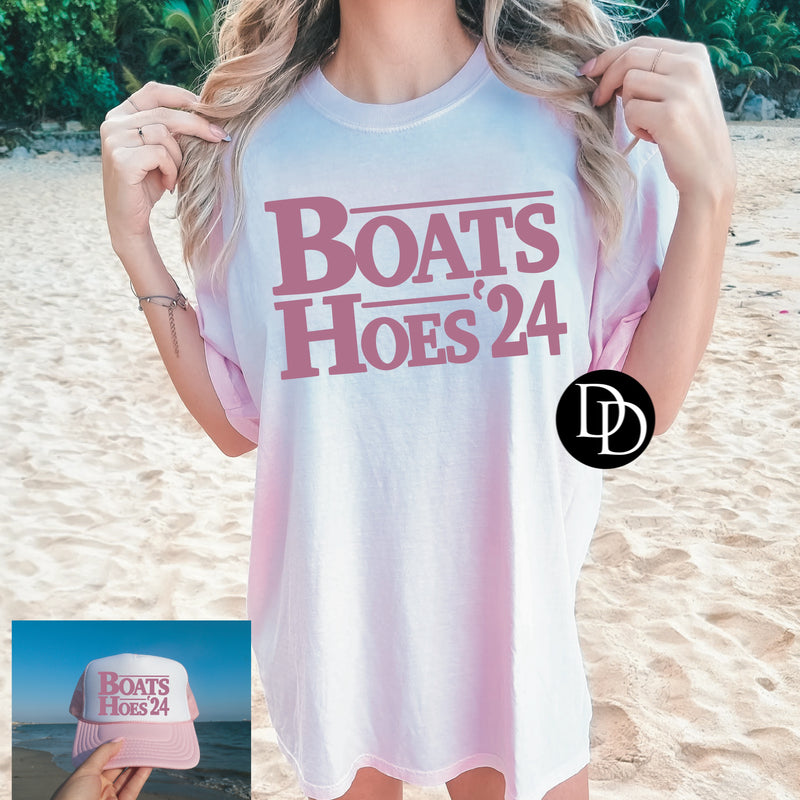 Boats Hoes 24 With Hat Transfer (Hot Pink Ink) *Screen Print Transfer*