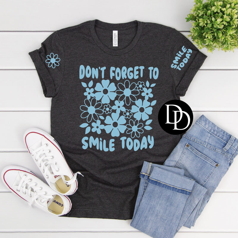 Smile Today With Sleeve Accents (Light Blue Ink) *Screen Print Transfer*