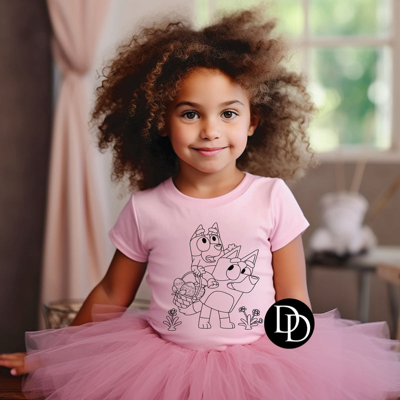 Youth Blue Dog Easter Basket (Black Ink) *Screen Print Transfer*