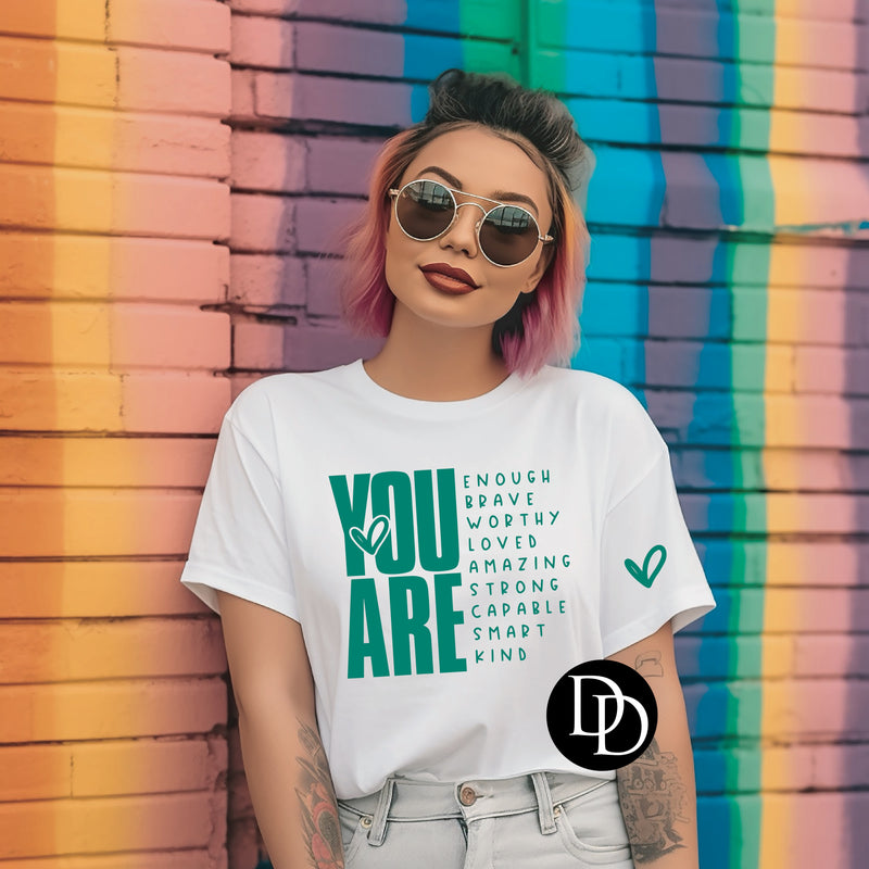 You Are List Heart Sleeve Accent (Teal Ink) *Screen Print Transfer*