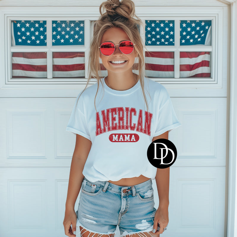 American Mama Curved (Fire Red Ink) *Screen Print Transfer*