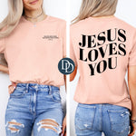 Jesus Loves You With Pocket Accent (Black Ink) *Screen Print Transfer*