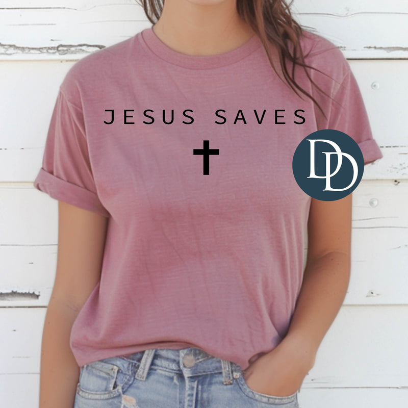 Jesus Saves Cross Black Ink *DTF Transfer*