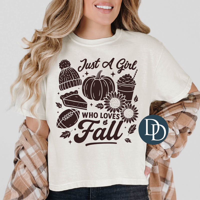 Just A Girl Who Loves Fall Things (Dark Brown Ink) *Screen Print Transfer*