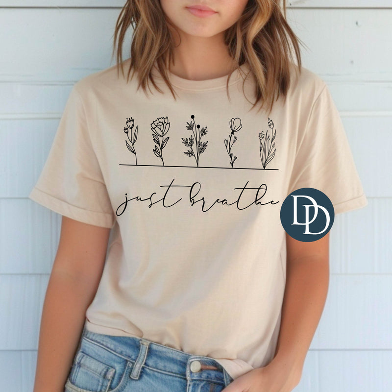 Just Breathe Floral (Black Ink) *Screen Print Transfer*