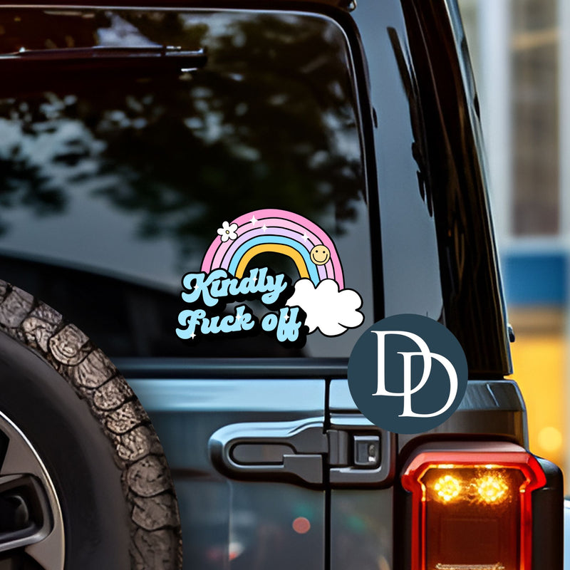 Kindly Fck Off Rainbow Clouds *UV DTF Decal*