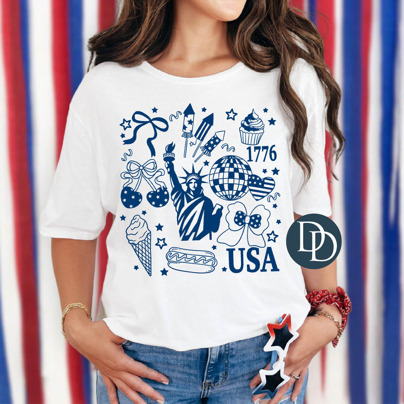 Lady Liberty Collage (Navy Ink) *Screen Print Transfer*