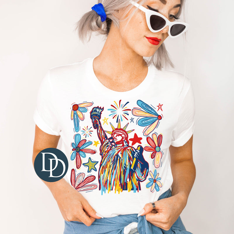 Lady Liberty Floral Bold Coloring *DTF Transfer*