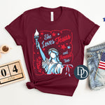 OVERSIZED Lady Liberty Loves America and Jesus Too *DTF Transfer*
