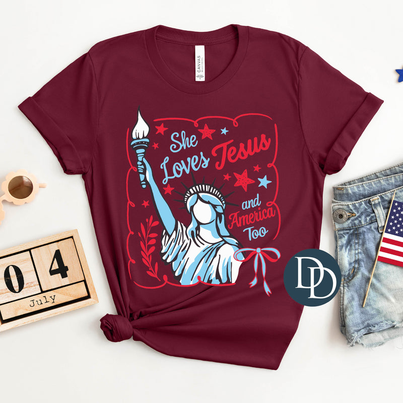 OVERSIZED Lady Liberty Loves America and Jesus Too *DTF Transfer*