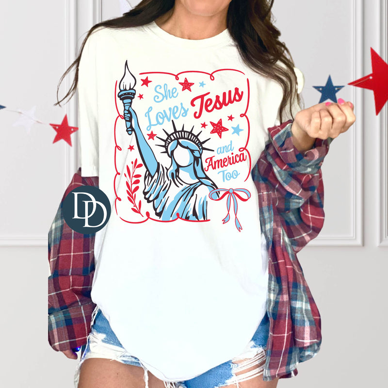 OVERSIZED Lady Liberty Loves America and Jesus Too *DTF Transfer*