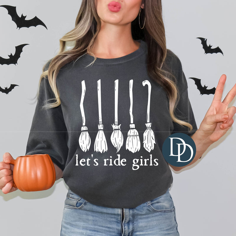 Let's Ride Girls with Brooms (White Ink) *Screen Print Transfer*