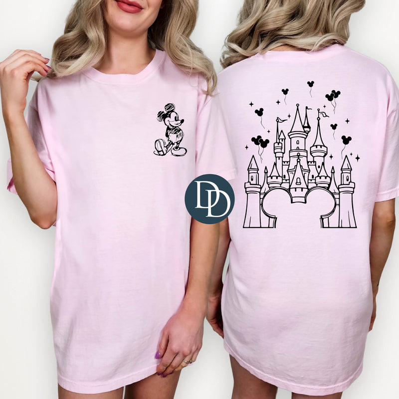 OVERSIZED Magic Castle with OVERSIZED Mick Sketch Pocket Black Ink *DTF Transfer*