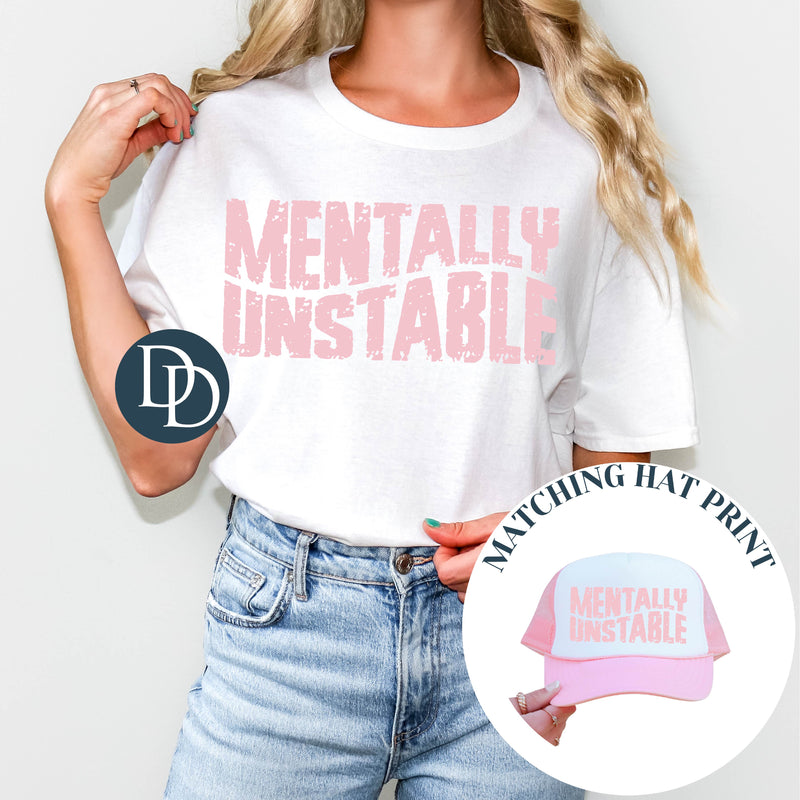 OVERSIZED Mentally Unstable Wavy with Hat Print (Baby Pink Ink) - NOT RESTOCKING - *Screen Print Transfer*