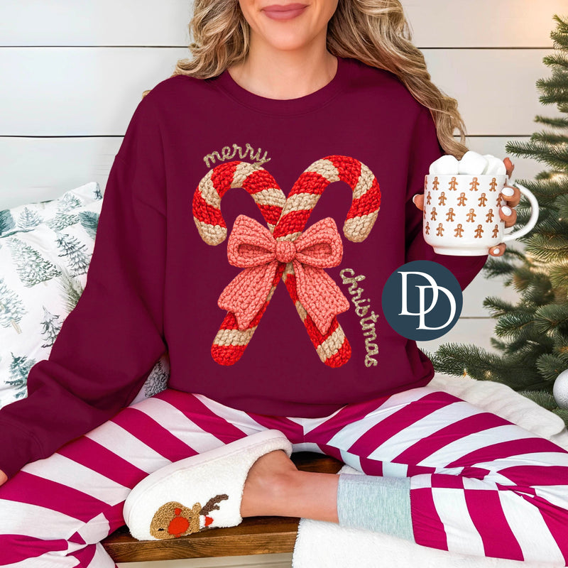 OVERSIZED Merry Christmas Candy Canes Faux Yarn *DTF Transfer*