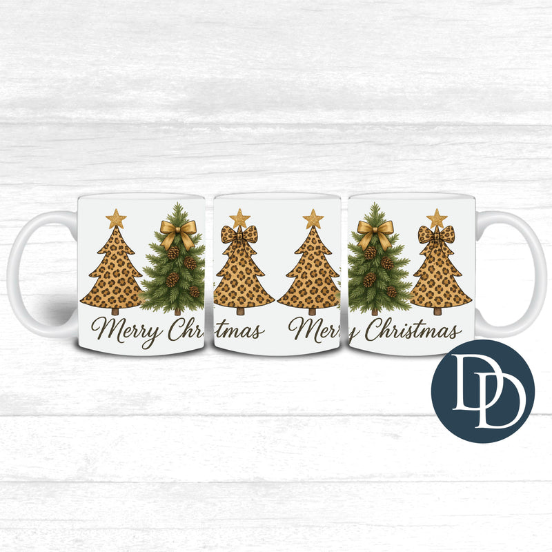 Merry Christmas Leopard And Pine Trees *UV DTF Mug Wrap*