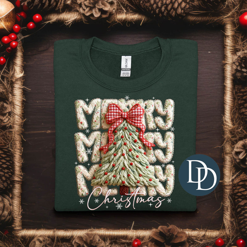 Merry Christmas Tree Stack Faux Yarn *DTF Transfer