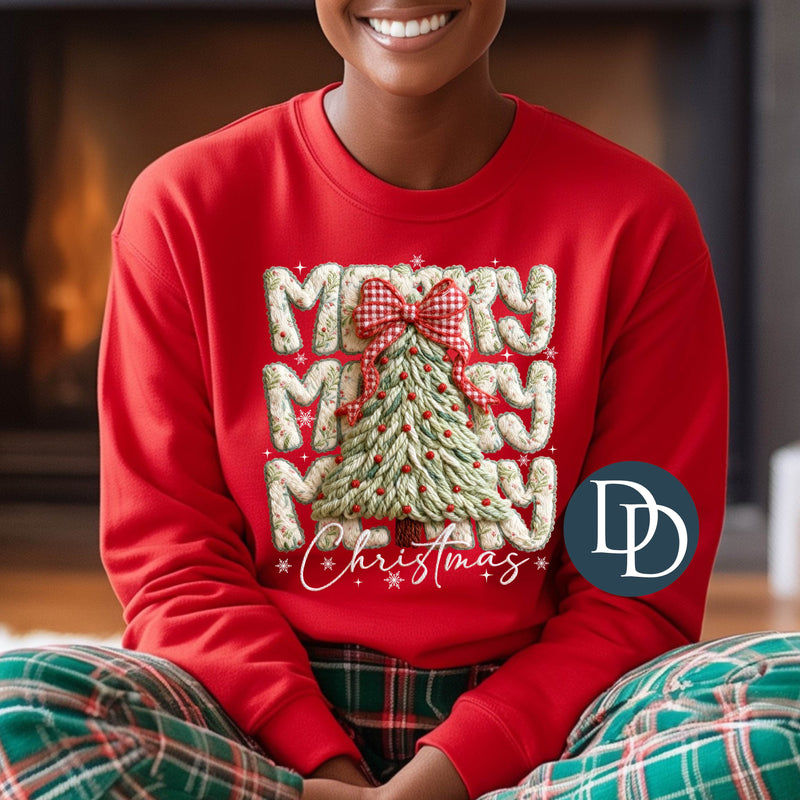 Merry Christmas Tree Stack Faux Yarn *DTF Transfer