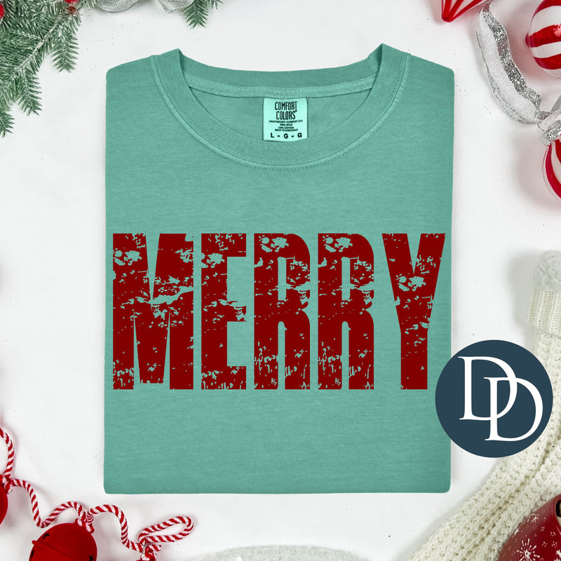 Merry Distressed Block *DTF Transfer*