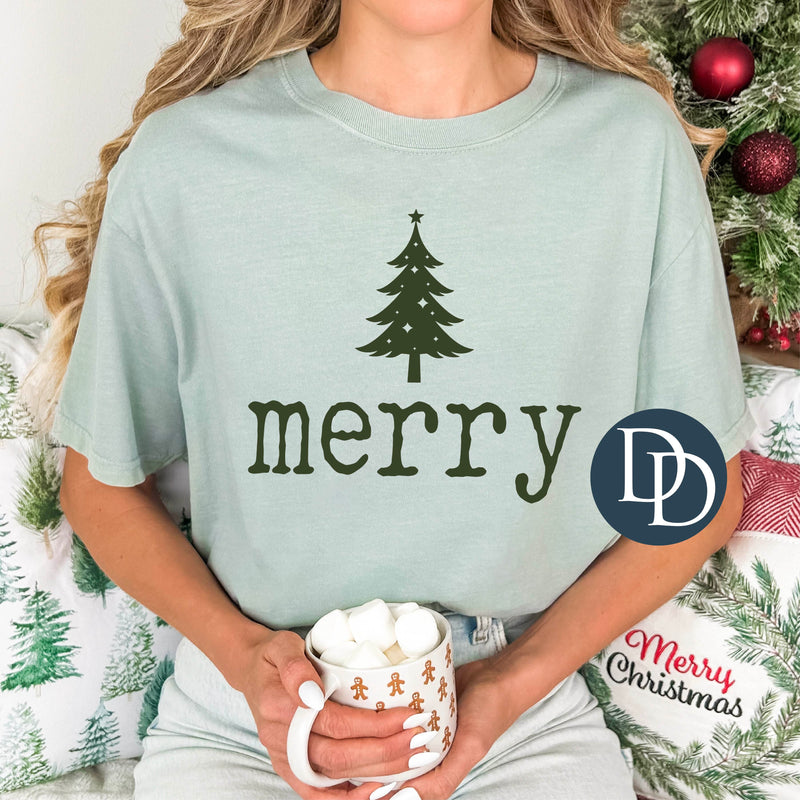 Merry Star Tree (Hunter Green Ink) *Screen Print Transfer*