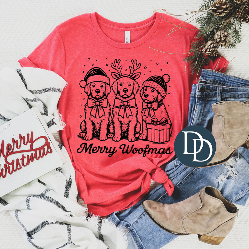 Merry Woofmas Puppy Trio (Black Ink) *Screen Print Transfer*