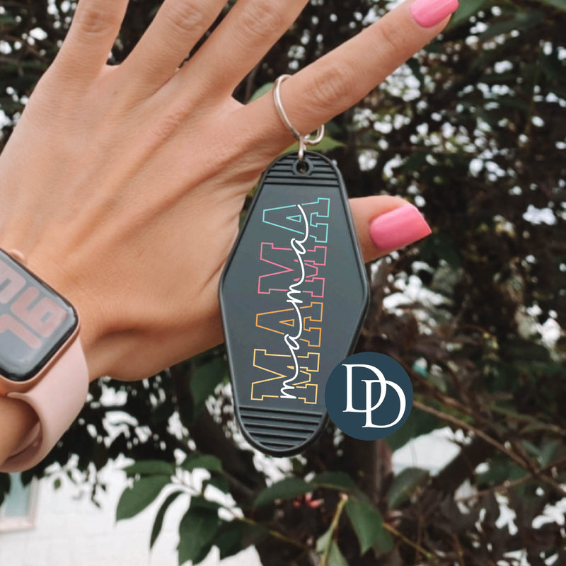 Multi Colored Mama White Script *Motel Keychain UV DTF Decal*