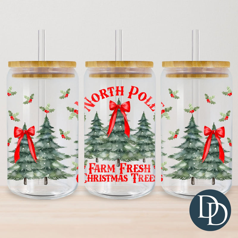 North Pole Farm Fresh Christmas Trees Watercolor *UV DTF Cup Wrap*