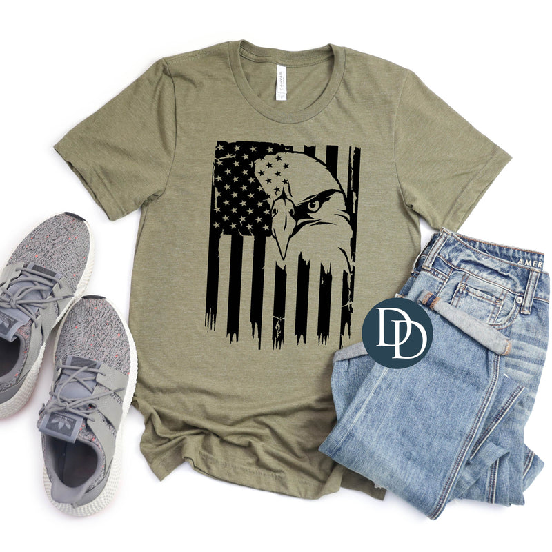Patriotic Eagle Flag (Black Ink) *Screen Print Transfer*