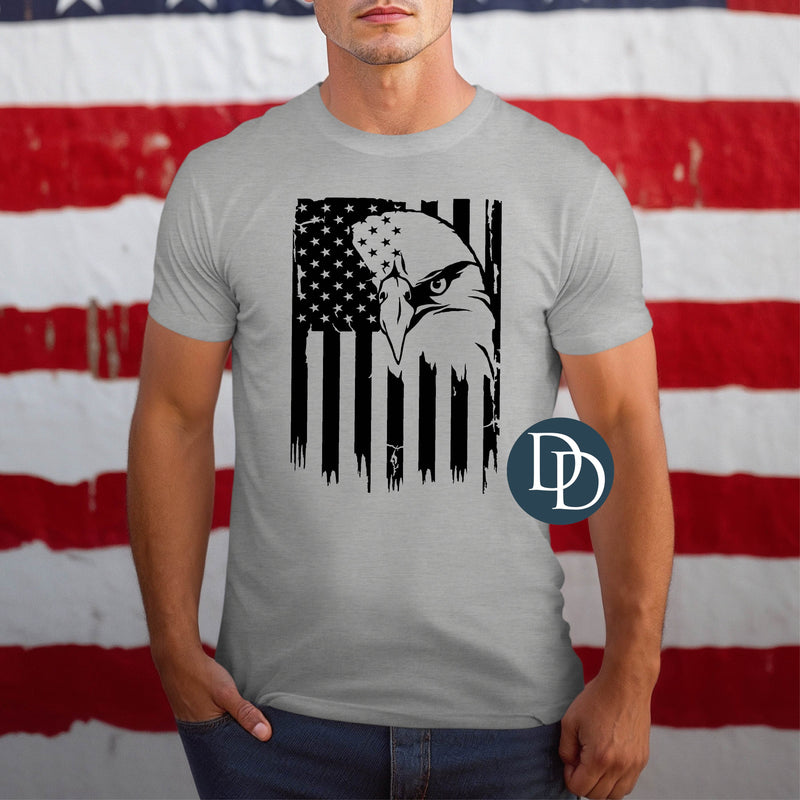 Patriotic Eagle Flag (Black Ink) *Screen Print Transfer*