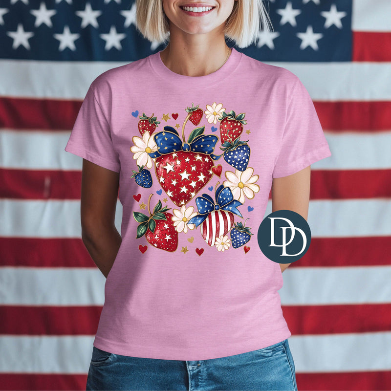 Patriotic Strawberries Star Heart Accents *DTF Transfer*