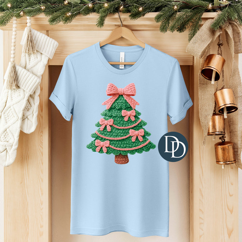 OVERSIZED Pink Bow Christmas Tree Faux Yarn *DTF Transfer*