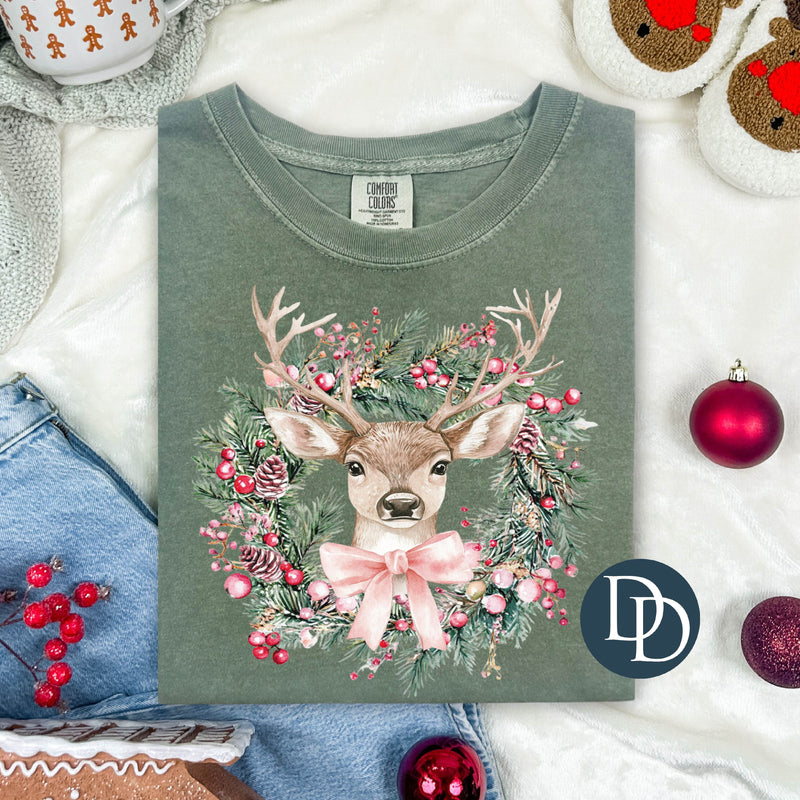 Pink Deer Wreath *DTF Transfer*