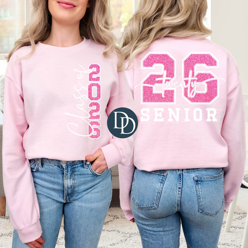 OVERSIZED Pink Faux Giltter White Class of 2026 *DTF Transfer*